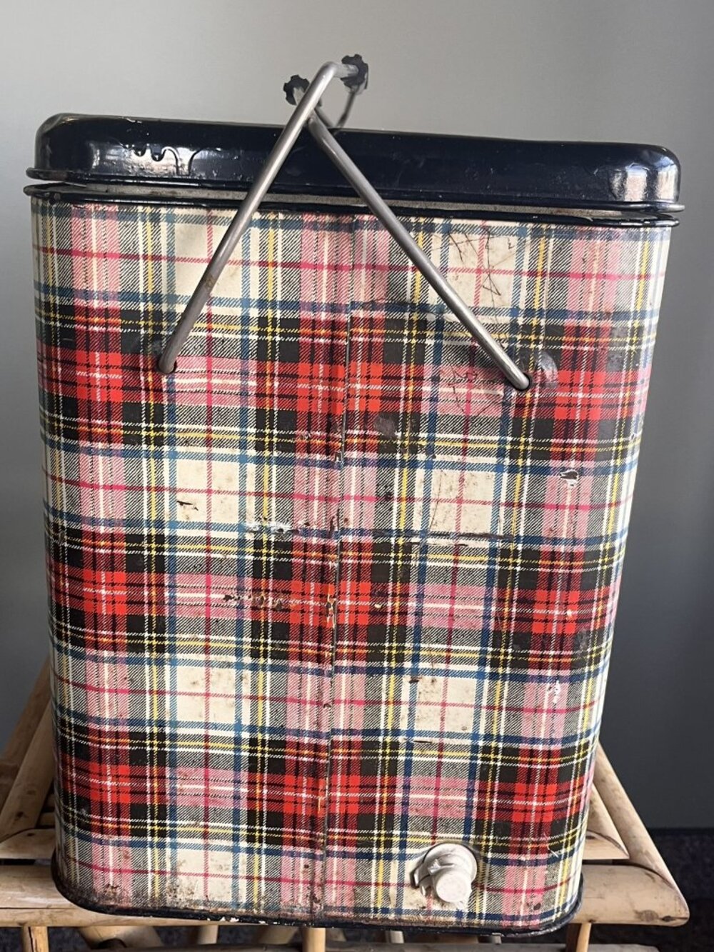 Vintage GSW Plaid Picnic Cooler Metal Ice Chest Tin 1950s MCM Canada - Picture 6 of 11